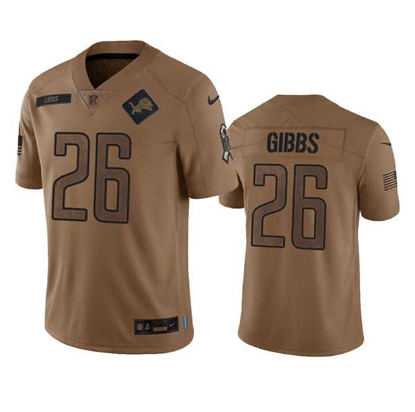 Men%27s Detroit Lions #26 Jahmyr Gibbs 2023 Brown Salute To Service Limited Football Stitched Jersey Dyin->detroit lions->NFL Jersey